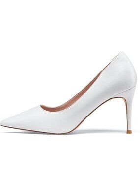 Women's White Pull on Heeled Comfortable Stiletto Closed Toe Dress Heels